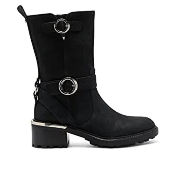 NWT Vince Camuto black nubuck leather Kerivini buckle detail boots - Picture 3 of 15